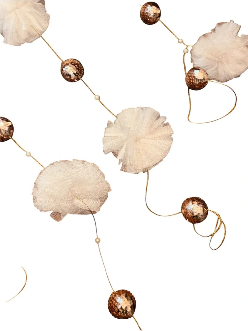 Neutral Pom-Pom Garland with Gold Beads - Home Holiday Decor 10pcs